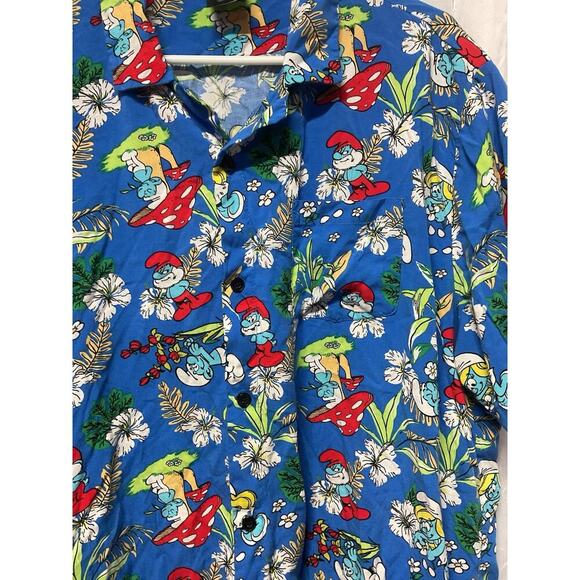 Smurfs Men's Hawaiian Tropical Pattern Graphic short sleeve button up XL Blue - Picture 5 of 6